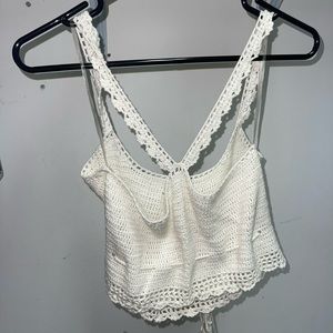 Handmade White Knit Crop Top W Tie Fits Size L